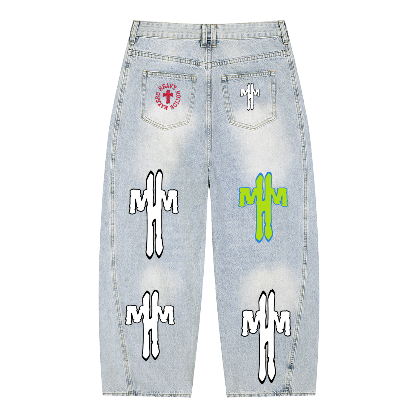“HMM Cross” Men's Vintage Wash Sunfade Barrel Leg Jeans