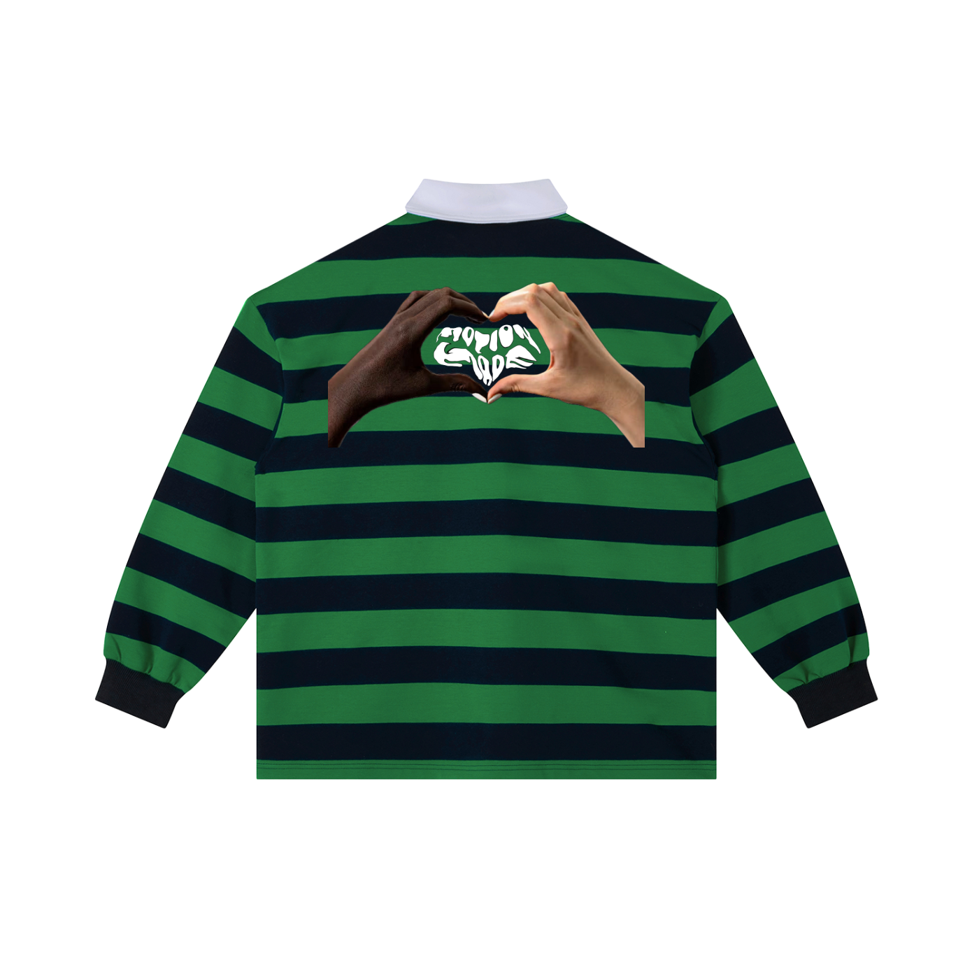 “Motion Heart Hands” Color Block Stripe Polo Shirt