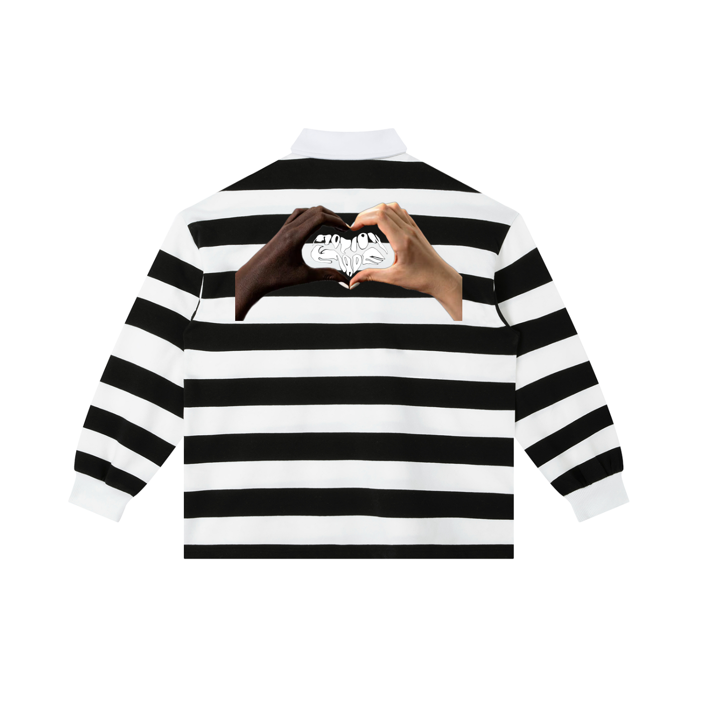 “Motion Heart Hands” Color Block Stripe Polo Shirt