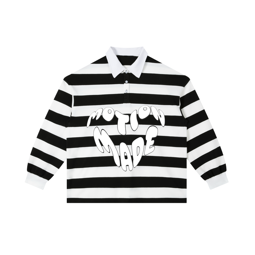 “Motion Heart Hands” Color Block Stripe Polo Shirt