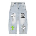“HMM Cross” Men's Vintage Wash Sunfade Barrel Leg Jeans